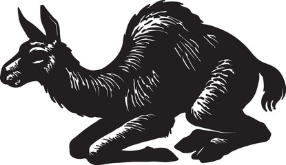 Mysterious mythical creature with donkey ears and kangaroo like body in a dark silhouette illustration