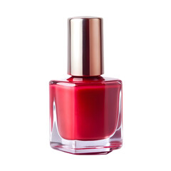 Bottle of red nail polish isolated on transparent background, beauty product