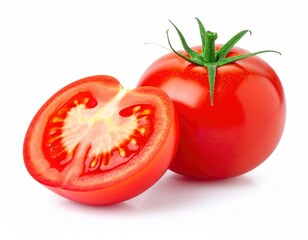 Fresh Tomatoes - A Vibrant Duo of Whole and Sliced Red Tomatoes.
