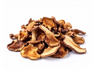 Obraz premium Pile of Dried Chanterelle Mushrooms on White Background.