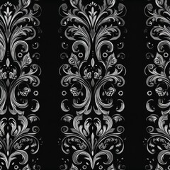 A decorative embankment pattern with black background features intricate golden and transparent lines,
