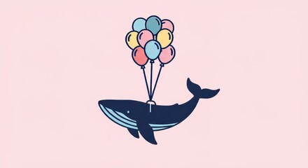 Whale Floating with Balloons Vector Icon