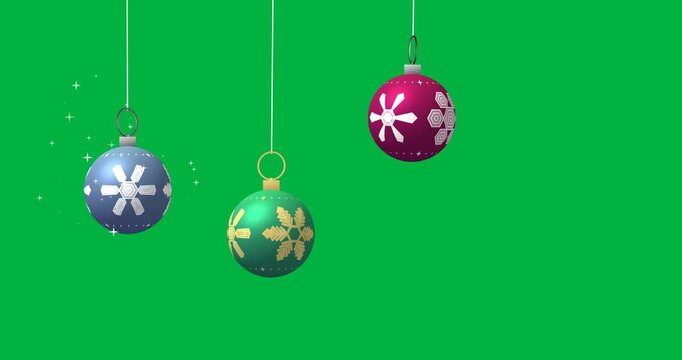 Animation of baubles with snowflakes christmas decoration on transparent background