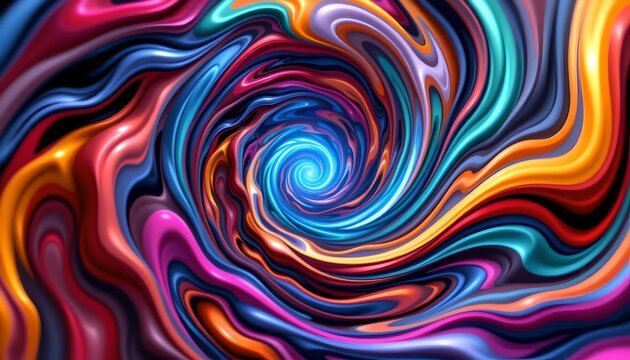 A vibrant and swirling abstract design that resembles a spiral galaxy, with various colors intertwined to create a dynamic pattern reminiscent of a cosmic phenomenon.
