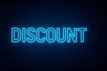 neon discount sign blue tech background