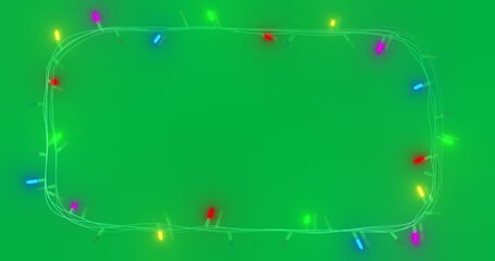 Animation of frame with flickering christmas fairy lights on transparent background