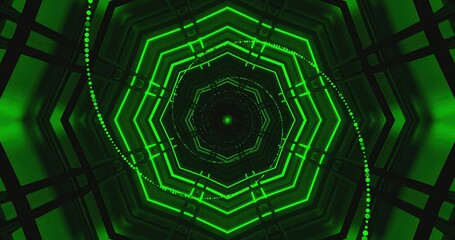 Bright green abstract tunnel with glowing lines and patterns