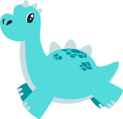 Cartoon Turquoise Dinosaur with Gray Spikes and Teal Spots on Transparent Background