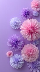 Paper flowers arrangement on purple background