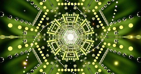 Swirling green patterns create a vibrant visual effect