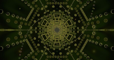 Intricate geometric design with vibrant green and yellow patterns