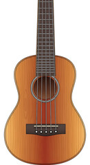 Obraz premium Wooden Bass Ukulele Isolated on White Background Musical Instrument