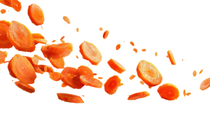 Falling Carrot Slices isolated on a white background
