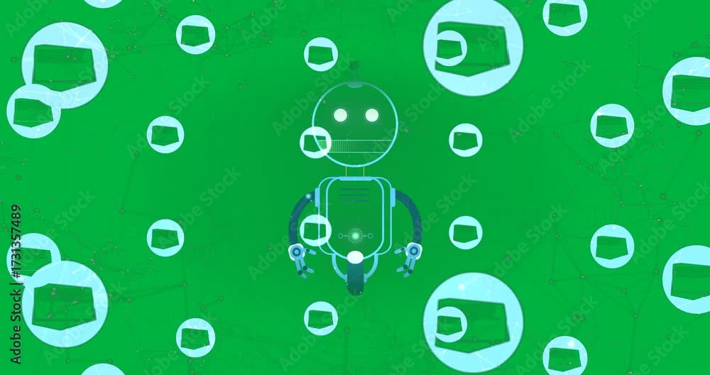Wall mural animation of ai chatbot and network with icons on transparent background