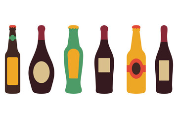Six Assorted Beverage Bottles Illustration