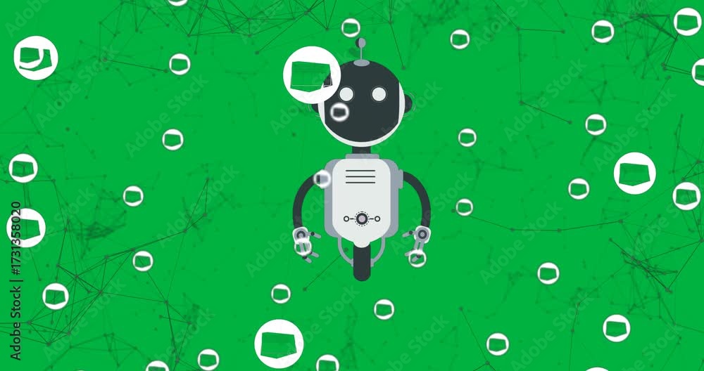 Wall mural animation of ai chatbot and network with icons on transparent background