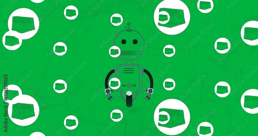 Wall mural animation of ai chatbot and network with icons on transparent background