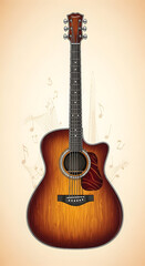 Fototapeta premium Detailed Acoustic Guitar Illustration with Musical Notes for Music Lovers