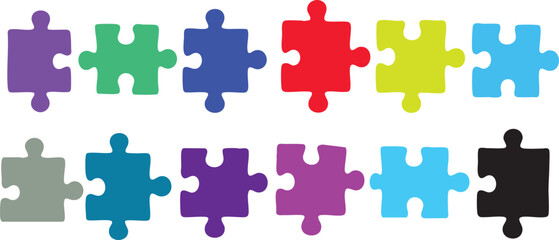 Puzzle Pieces Vector Set Colorful Jigsaw Row Collection for Background and Design
