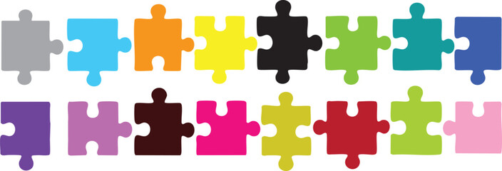 Puzzle Pieces Vector Set Flat Design Colorful Interlocking Jigsaw Clipart Illustration