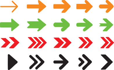 Vector Arrows Set Colorful Arrow Icons in Grid Orange Green Red Black on White Background