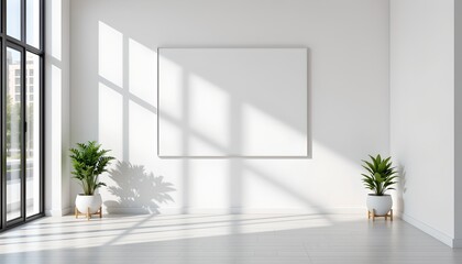 Fototapeta premium A modern interior space, likely part of a corporate or residential setting. The room features bright natural light from large windows on one side, which is creating a warm and inviting atmosphere