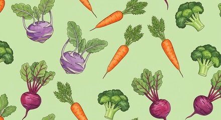 Colorful illustrated pattern of various vegetables for healthy food design