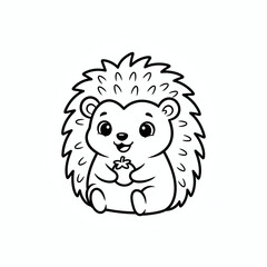 Adorable cartoon hedgehog holding berry coloring page