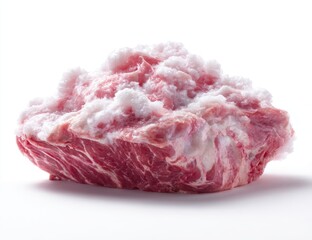 Obraz premium Close-up of a raw piece of marbled meat with a layer of fat on a