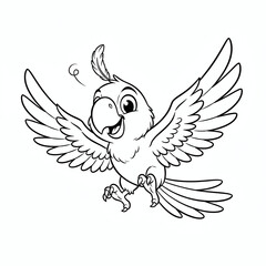 Obraz premium Happy cartoon parrot flying with spread wings