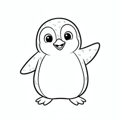 Obraz premium Cute cartoon baby penguin waving with flipper