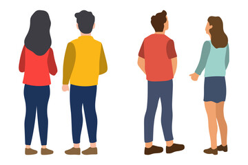 Obraz premium Four People Standing Back View Looking Up Illustration