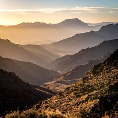 Mountain valley at sunset