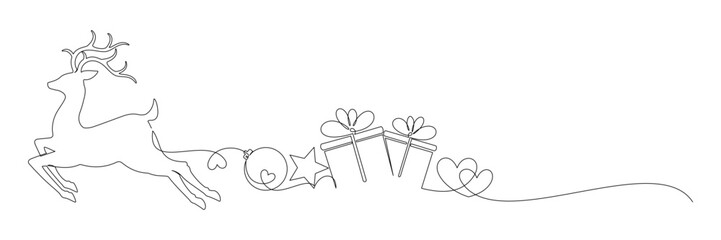 Christmas line art style with reindeer ornaments and Christmas gifts illustration vector 1