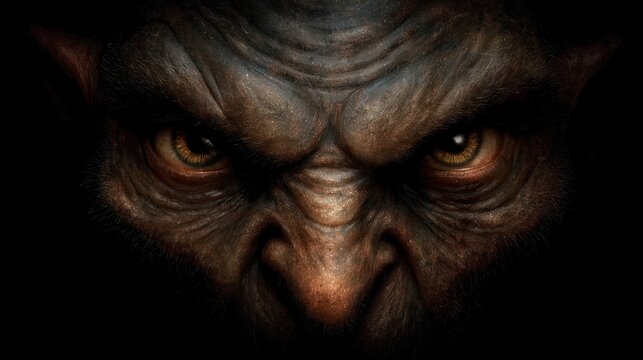 Close up of a fierce creature face in shadow