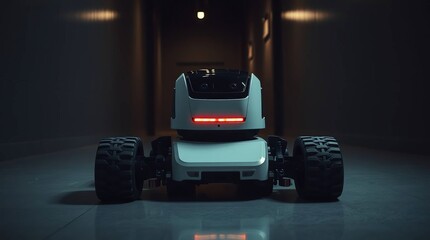 Robot in dark corridor.
