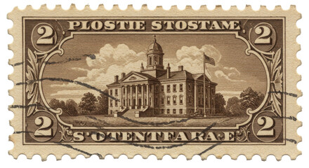 Antique postage stamp with text PLOSTIE STOSTAME and S'OTENTFARE E isolated PNG with Transparent...