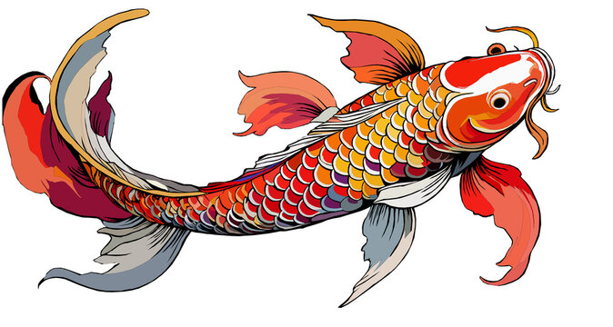 Une carpe ko&iuml; au couleurs chaude sur fond transparent.
