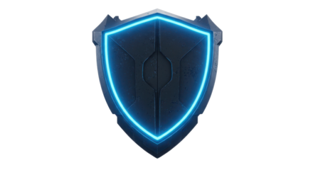 Glowing blue shield icon for protection, security and gaming concepts isolated PNG with Transparent Background