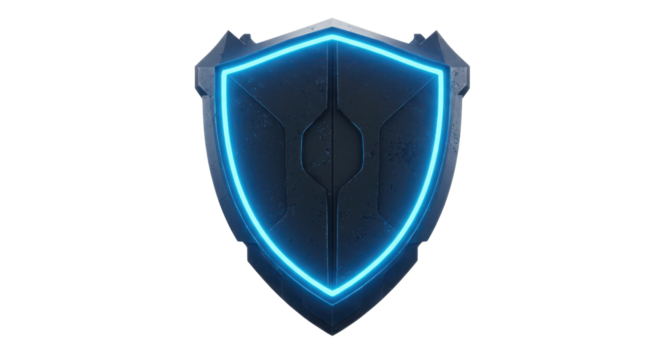 Glowing blue shield icon for protection, security and gaming concepts isolated PNG with Transparent Background