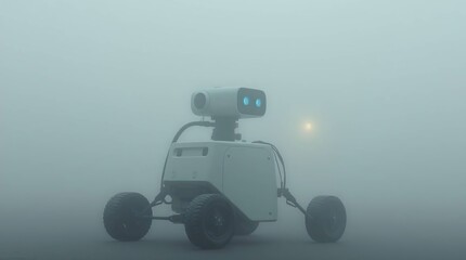 Robot in Foggy Landscape.