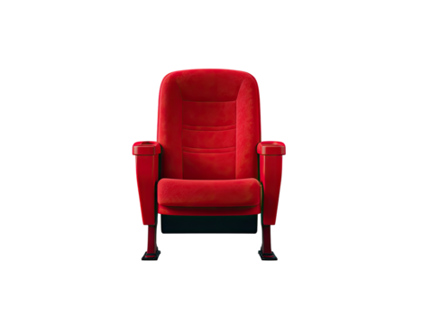 Single red cinema seat, front view