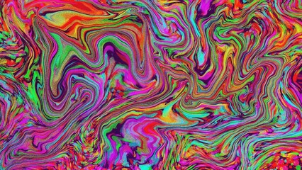 Vibrant abstract marble texture with fluid swirls in neon purple, green, red, orange, and blue, creating a psychedelic and artistic background.