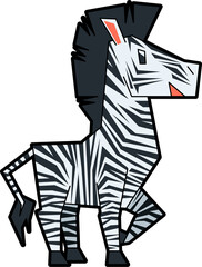 Cartoon Zebra Illustration with Transparent Background Standing with Black and White Stripes and Angular Geometric Design