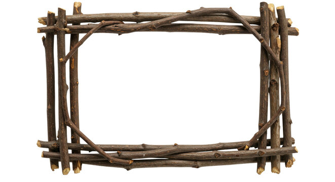Rectangular frame made of twigs isolated PNG with Transparent Background
