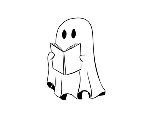 ghost reading digital illustration drawing isolated