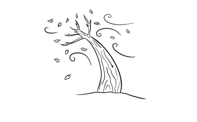 windblown tree digital illustration drawing isolated