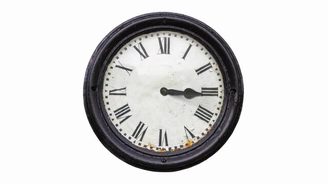 time lapse of vintage analog clock roman number going forwards motion with a zoom pan effect loops