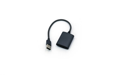 USB Card Reader for SD and MicroSD Memory Cards on White Background