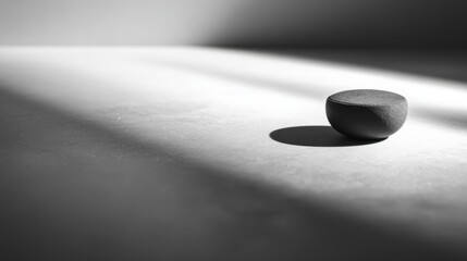 Monochrome scene featuring a lone object on a clean surface, subtle light and shadow interplay creating depth and calm